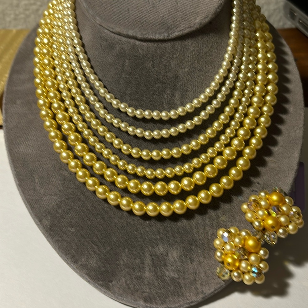 Gorgeous 5 strand necklace and earring set